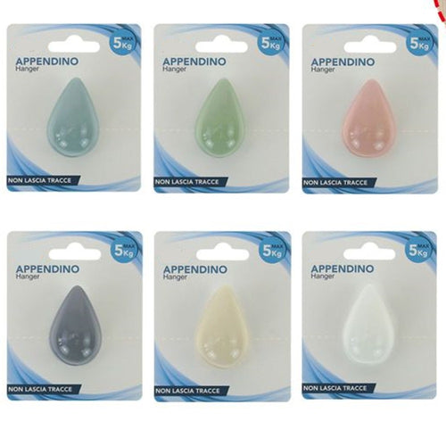 Gancio Appendino Adesivo Appendiabiti Parete Casa Cucina Bagno Forma Goccia Colorata 10809