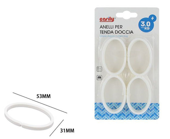 Set Anelli Gancio In Plastica Per Tenda Doccia Box Bagno Bianchi 31 X 53 Mm 87351