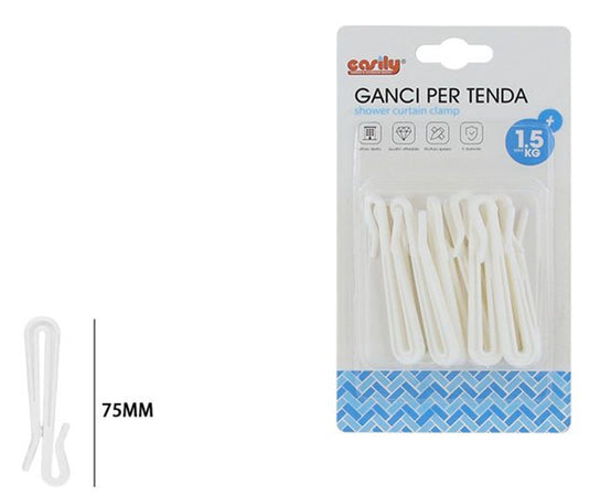 Set Ganci Per Tende A Pieghe Regolabile In Plastica Bianche Lungo 75 Mm Casa Bagno 87354
