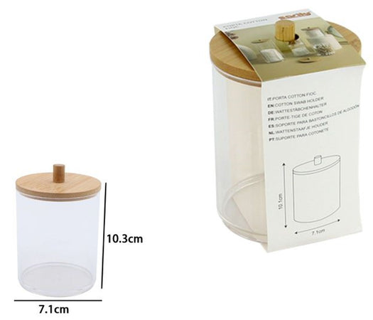 Contenitore Porta Cotton Fioc Organizer Trasparente Con Coperchio In Legno 7.1x10.3cm 10821