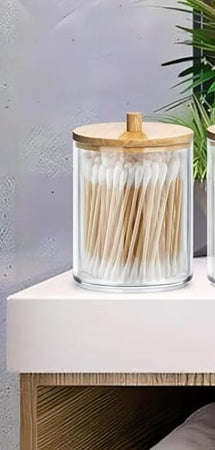 Contenitore Porta Cotton Fioc Organizer Trasparente Con Coperchio In Legno 7.1x10.3cm 10821