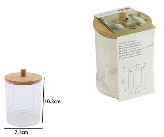 Contenitore Porta Dischetti Struccanti Trasparente Con Coperchio In Legno 7.1x10.3cm 10822