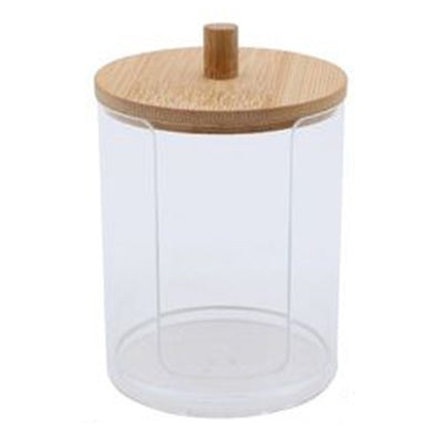 Contenitore Porta Dischetti Struccanti Trasparente Con Coperchio In Legno 7.1x10.3cm 10822