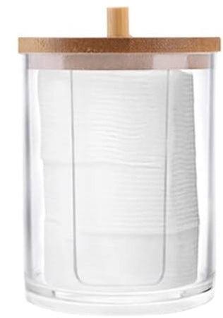 Contenitore Porta Dischetti Struccanti Trasparente Con Coperchio In Legno 7.1x10.3cm 10822
