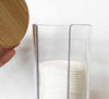 Dispenser Porta Dischetti Struccanti Trasparente Con Coperchio In Legno 7.5x18.6cm 10824