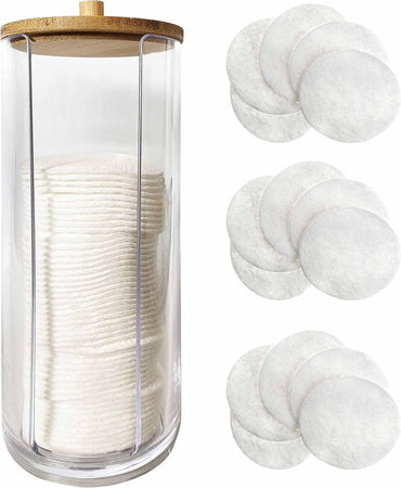 Dispenser Porta Dischetti Struccanti Trasparente Con Coperchio In Legno 7.5x18.6cm 10824