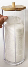 Dispenser Porta Dischetti Struccanti Trasparente Con Coperchio In Legno 7.5x18.6cm 10824
