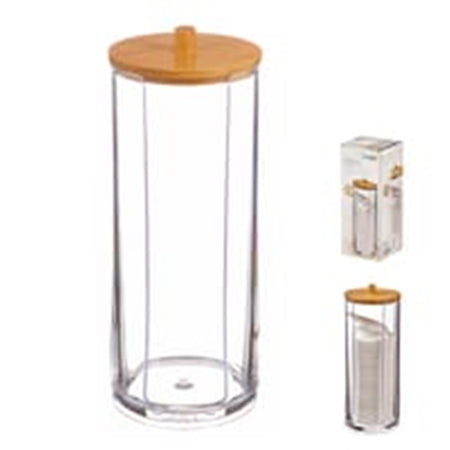 Dispenser Porta Dischetti Struccanti Trasparente Con Coperchio In Legno 7.5x18.6cm 10824