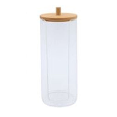 Dispenser Porta Dischetti Struccanti Trasparente Con Coperchio In Legno 7.5x18.6cm 10824