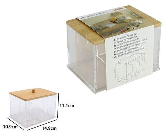 Organizer Per Cosmetici Toeletta A Scomparti Trasparente Con Coperchio In Legno 10825