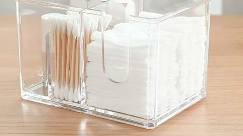 Organizer Per Cosmetici Toeletta A Scomparti Trasparente Con Coperchio In Legno 10825