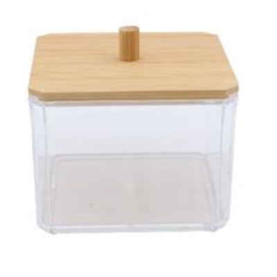 Contenitore Organizer Cosmetici Toeletta Quadrato Trasparente Con Coperchio In Legno 10826