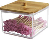 Contenitore Organizer Cosmetici Toeletta Quadrato Trasparente Con Coperchio In Legno 10826
