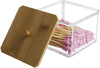 Contenitore Organizer Cosmetici Toeletta Quadrato Trasparente Con Coperchio In Legno 10826