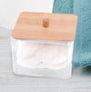 Contenitore Organizer Cosmetici Toeletta Quadrato Trasparente Con Coperchio In Legno 10826