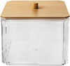 Contenitore Organizer Cosmetici Toeletta Quadrato Trasparente Con Coperchio In Legno 10826