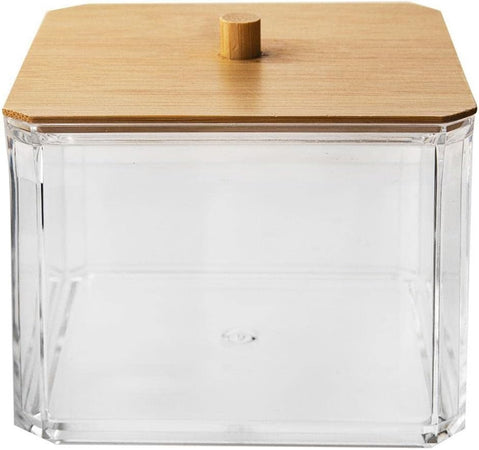 Contenitore Organizer Cosmetici Toeletta Quadrato Trasparente Con Coperchio In Legno 10826