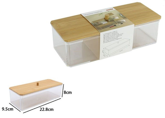 Contenitore Organizer Per Cosmetici Portatrucchi Trasparente Con Coperchio In Legno 10828