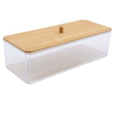 Contenitore Organizer Per Cosmetici Portatrucchi Trasparente Con Coperchio In Legno 10828