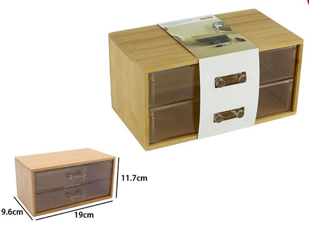 Porta Gioielli Cosmetici Con 2 Cassetti Organizzatore Casa In Legno 19x11.7x9.6 Cm 10829