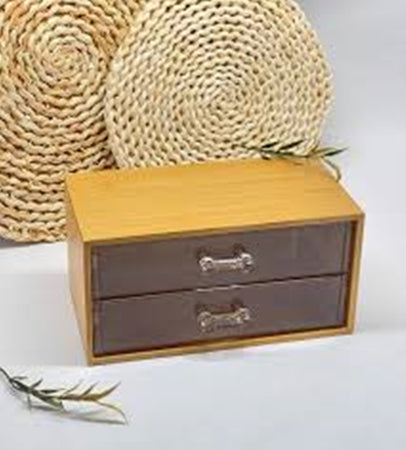 Porta Gioielli Cosmetici Con 2 Cassetti Organizzatore Casa In Legno 19x11.7x9.6 Cm 10829