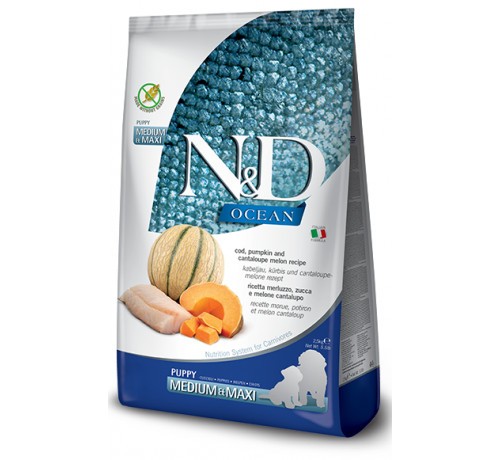 Farmina N&D Ocean mangime secco Puppy Medium Maxi merluzzo zucca e melone
