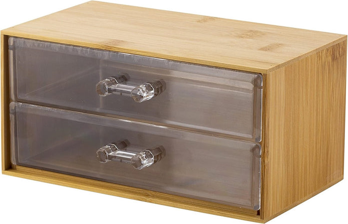 Porta Gioielli Cosmetici Con 2 Cassetti Organizzatore Casa In Legno 19x11.7x9.6 Cm 10829