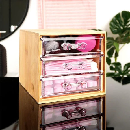 Porta Gioielli Cosmetici Con 3 Cassetti Organizzatore Casa In Legno 12.3x15.3x11 Cm 10830