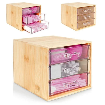 Porta Gioielli Cosmetici Con 3 Cassetti Organizzatore Casa In Legno 12.3x15.3x11 Cm 10830