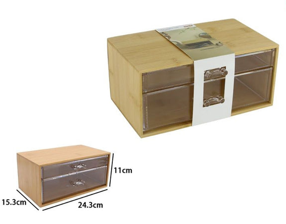 Porta Gioielli Cosmetici Con 2 Cassetti Forme Diverse Organizer Legno 24.3x15.3x11cm 10831