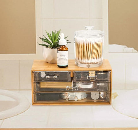 Porta Gioielli Cosmetici Con 4 Cassetti Organizzatore Casa In Legno 24.3x15.3x11cm 10832