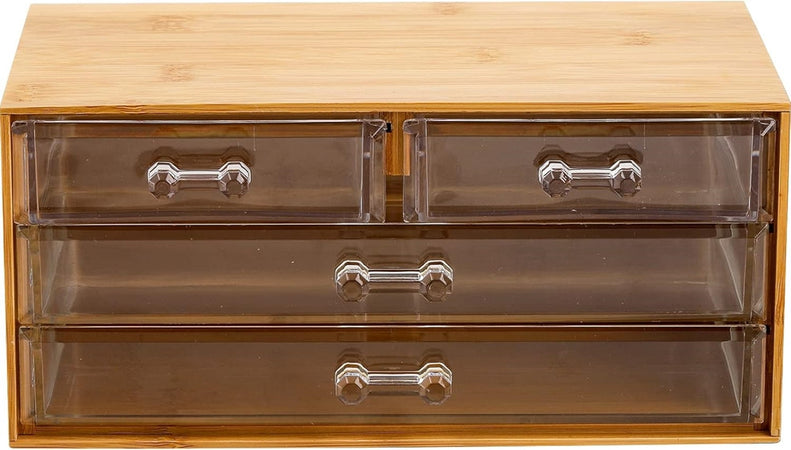 Porta Gioielli Cosmetici Con 4 Cassetti Organizzatore Casa In Legno 24.3x15.3x11cm 10832