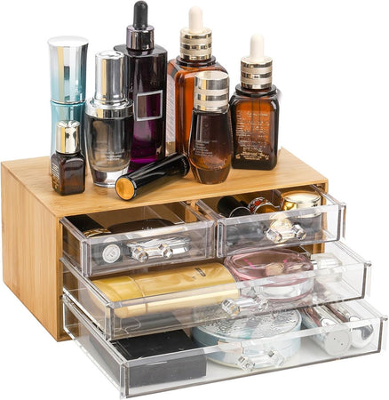 Porta Gioielli Cosmetici Con 4 Cassetti Organizzatore Casa In Legno 24.3x15.3x11cm 10832