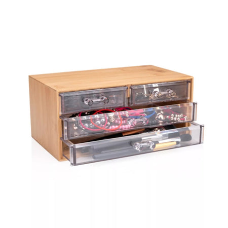 Porta Gioielli Cosmetici Con 4 Cassetti Organizzatore Casa In Legno 24.3x15.3x11cm 10832