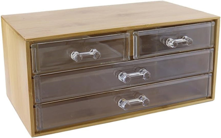 Porta Gioielli Cosmetici Con 4 Cassetti Organizzatore Casa In Legno 24.3x15.3x11cm 10832