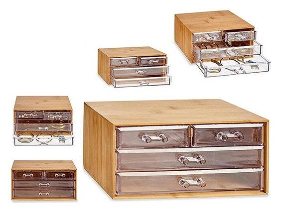 Porta Gioielli Cosmetici Con 4 Cassetti Organizzatore Casa In Legno 24.3x15.3x11cm 10832