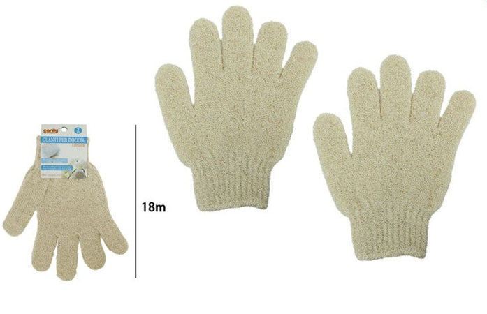 Set 2 Pezzi Guanti Di Crine Per Doccia Bagno Esfoliante Pelle Corpo Beige 79723