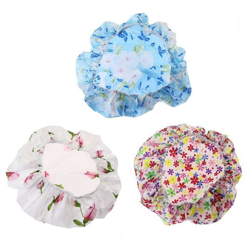 Set 3pz Cuffia Per Doccia Bagno Fantasia Fiori Colorati Elastico Protegge Capelli 87178