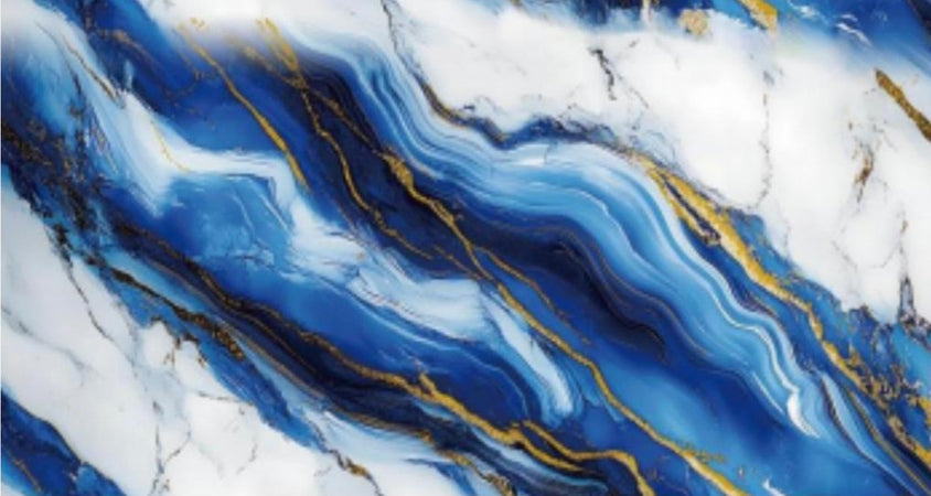 Pannello Adesivo Effetto Marmo Venature Oro Blu 120x300cm Pareti Paraschizzi Stanza