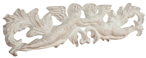 Biscottini Sopraporta in legno finitura bianco anticato L87xPR4xH22 cm Made in Italy