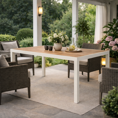 Tavolo "Belmar" allungabile con struttura in alluminio, piano con doghe, per arredo interno ed esterno