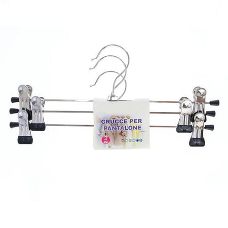Set 3pz Grucce Per Pantaloni Gonne In Acciaio 30cm Appendiabiti Vestiti Con Clip 79334