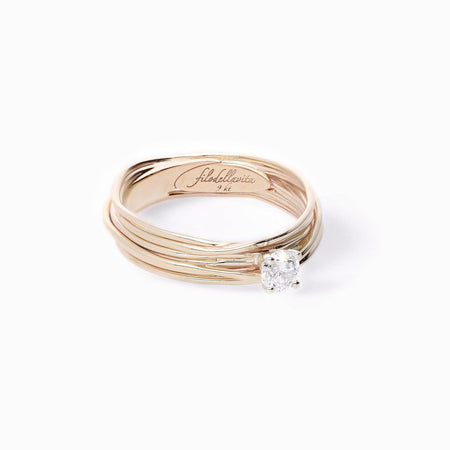 Rubinia Gioielli - Anello Filodellavita con Solitario 7 fili in Oro Giallo con Diamante  da 0.18 ct