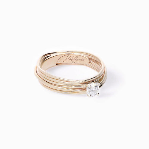 Rubinia Gioielli - Anello Filodellavita con Solitario 7 fili in Oro Giallo con Diamante  da 0.18 ct