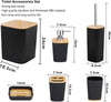 Set Accessori Bagno In Bambù 6pz Moderno Neri Bidone Spazzatura Portasapone Dispenser