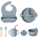 Set Pappa Svezzamento Bambini 6pz Piatto Con Ventosa Ciotola Cucchiaio Bavaglino Tazza