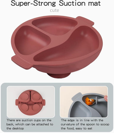 Set Pappa Svezzamento Bambini 6pz Piatto Con Ventosa Ciotola Cucchiaio Bavaglino Tazza