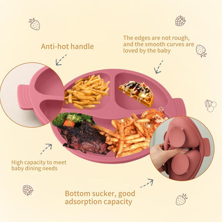 Set Pappa Svezzamento Bambini 6pz Piatto Con Ventosa Ciotola Cucchiaio Bavaglino Tazza