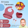 Set Pappa Svezzamento Bambini 6pz Piatto Con Ventosa Ciotola Cucchiaio Bavaglino Tazza