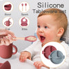 Set Pappa Svezzamento Bambini 6pz Piatto Con Ventosa Ciotola Cucchiaio Bavaglino Tazza